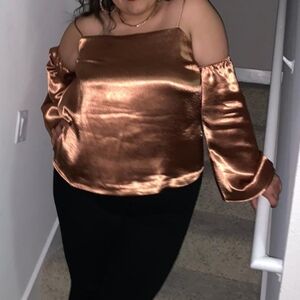Forever 21 Gold Satin Blouse with Attached Sleeves